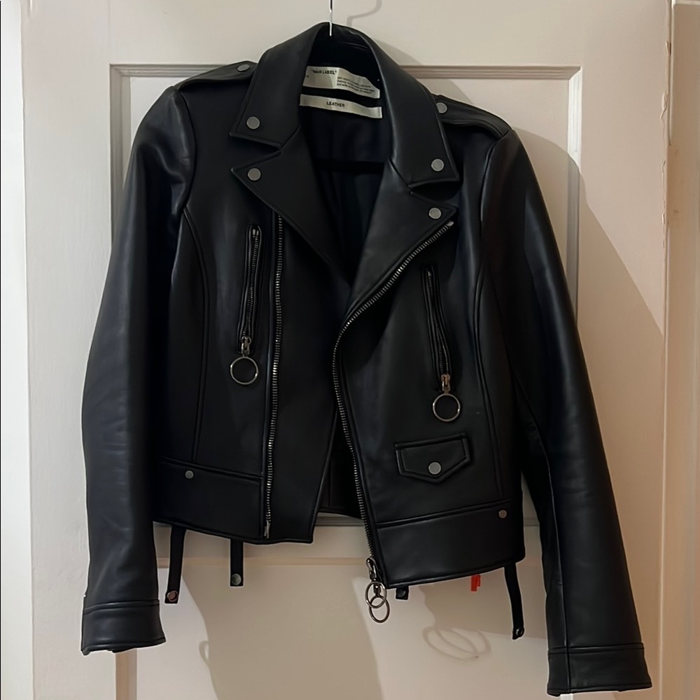 OFF-White Black Leather Women's Jacket